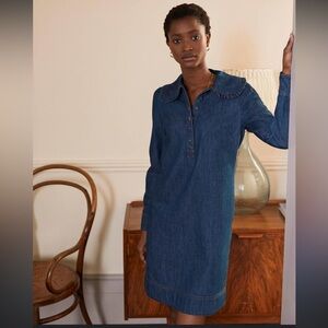 Boden Women Denim Dress Statement collar UK 8R US 4R Blue